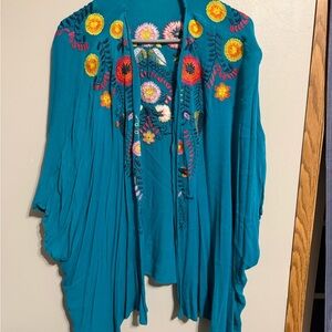 Umgee Teal Floral Embroidered Tunic
